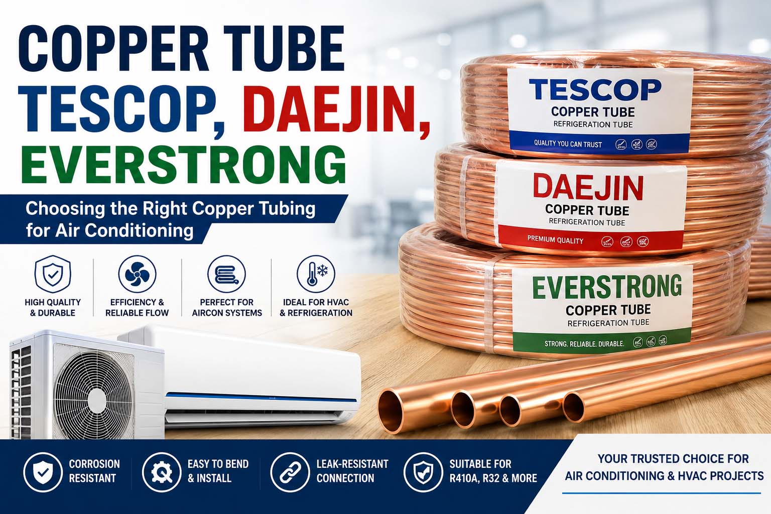 Copper Tube Tescop, Daejin, Everstrong Choosing the Right Copper Tubing for Air Conditioning